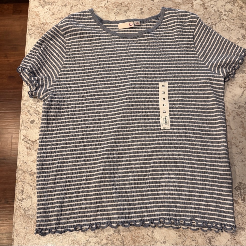 SO Striped Ruffle Edge Shirt Juniors XL